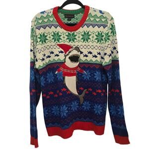 Blizzard Bay Ugly Christmas Shark Funny Sweater Cute Holiday Crewneck Men's M